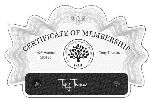 Tony's Certificate of membership