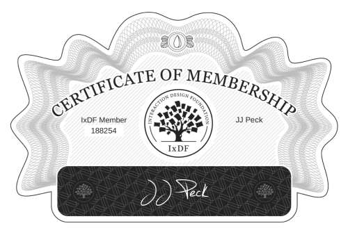 JJ Peck's Certificate of membership