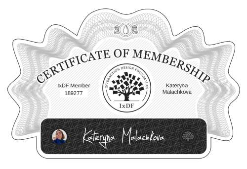 Kateryna's Certificate of membership