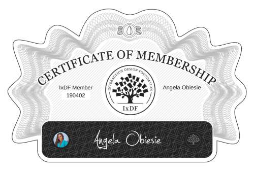 Angela's Certificate of membership