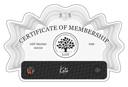 Kate's Certificate of membership