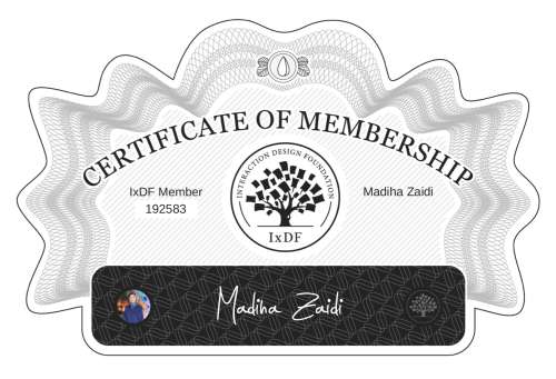 Madiha's Certificate of membership