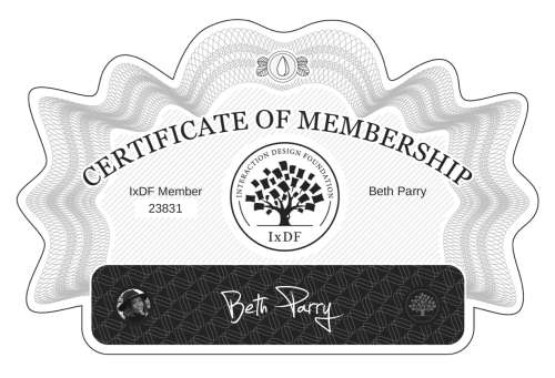 Beth's Certificate of membership