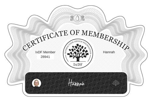 Hannah's Certificate of membership