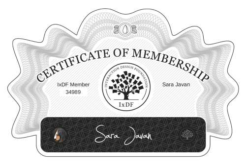 Sara's Certificate of membership