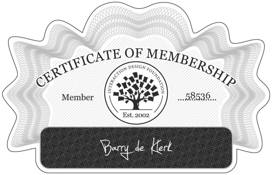 Barry de Klerk: Certificate of Membership