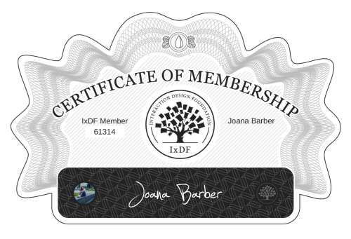 Joana's Certificate of membership