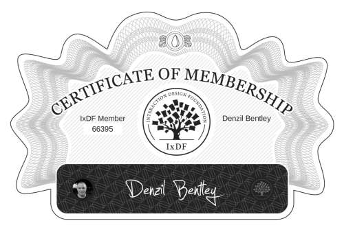 Denzil's Certificate of membership