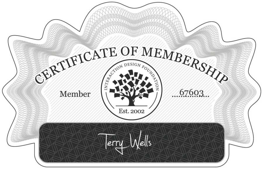 Terry Wells: Certificate of Membership