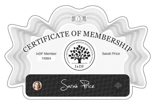 Sarah's Certificate of membership
