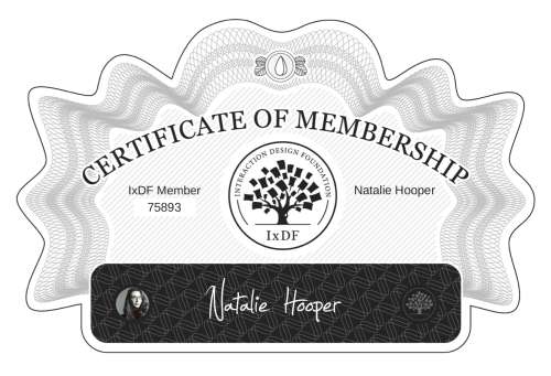 Natalie's Certificate of membership