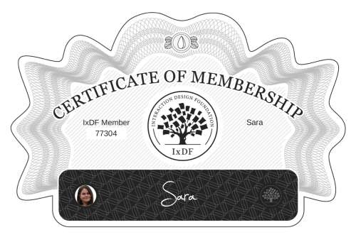 Sara's Certificate of membership