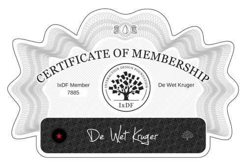 De Wet Kruger's Certificate of membership