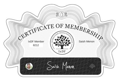 Saish's Certificate of membership