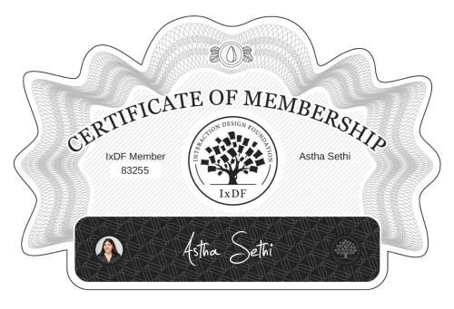 Astha's Certificate of membership